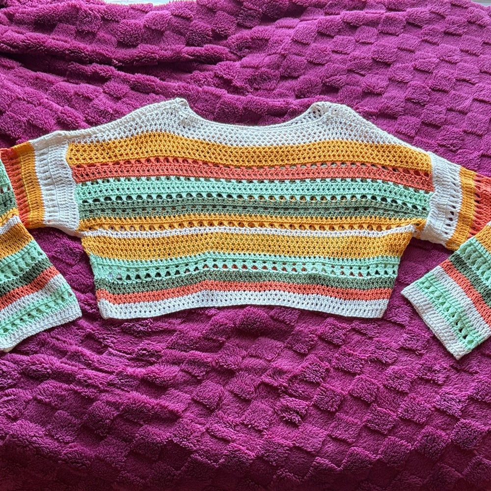 Le Lis Colorful Striped Crochet Sweater